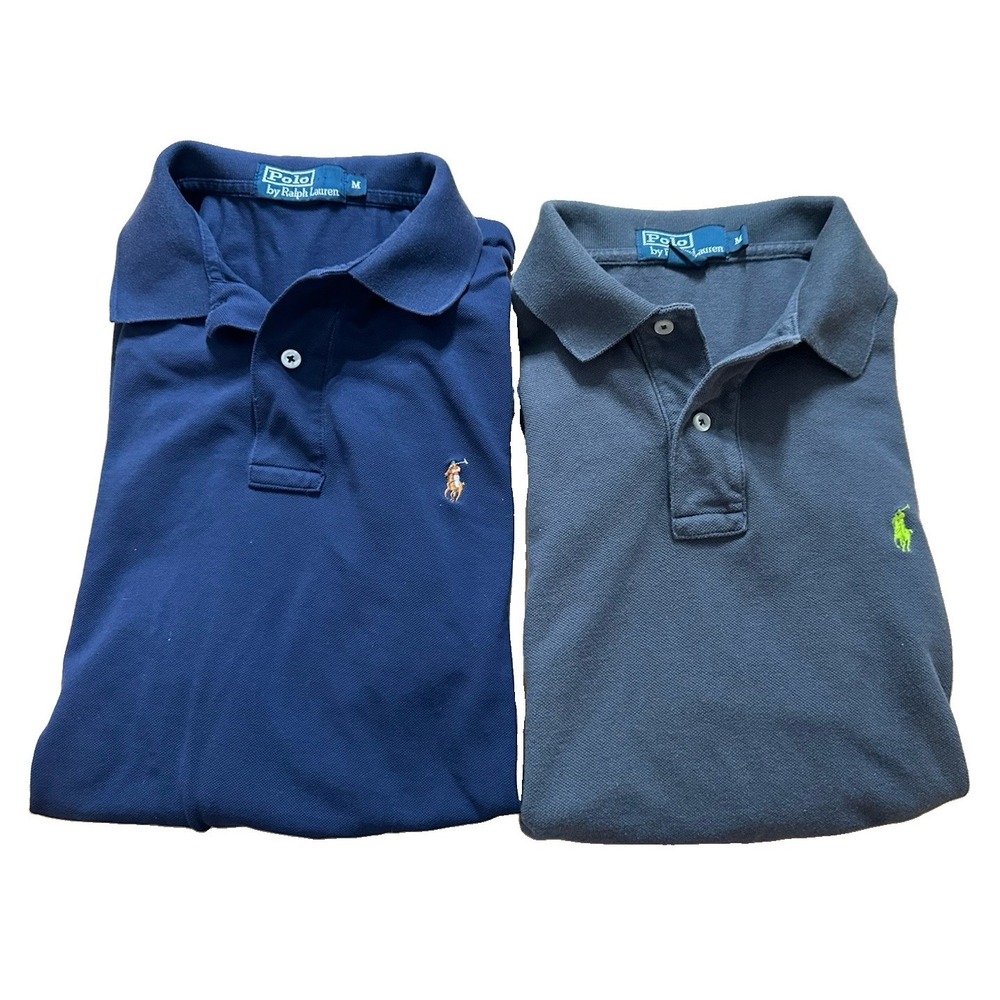 Lot 2 Mens Polo Ralph Lauren Navy Blue Short Sleeve Polo Golf Shirt Medium